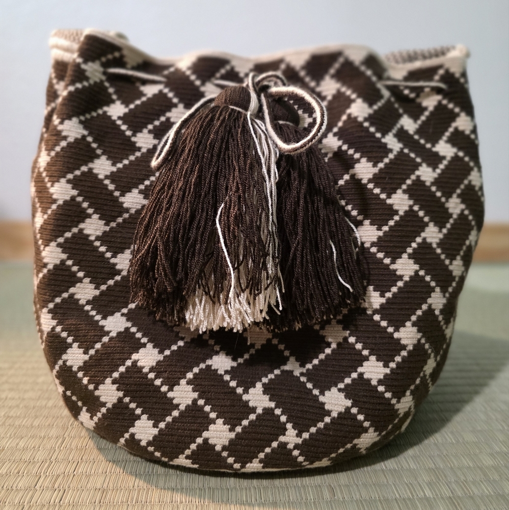 Brown and Cream Patterned Women Mochila Bag